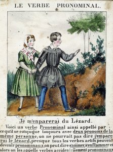 ルコンの代名動詞について。La grammaire en images", リーフレット・アルバム, 1850年頃に収録。 作： French School