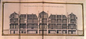 王と王妃のスイートルームを示すプティブール城の縦断面 作： French School