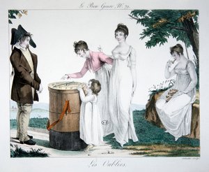 Les Oublies」、「le Bon Genre」のプレート79、19世紀初頭（カラーエングレーヴィング）