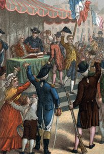 Les enrolements volontaires（パリのオデオン座の前で）、La Patrie en danger、1792年7月22日。 作： French School