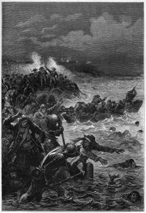 革命期のフランス人将軍ルイ・ラザール・オッシュ（1768-1797）の「Les vendeens vaincus à Quiberon」。 作： French School