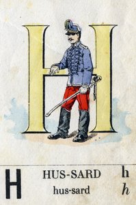 フッサードとしての文字Hミリタリーアルファベット.エピナルのイメージング、1870-1880年頃。ステンシルカラーの木版画 作： French School