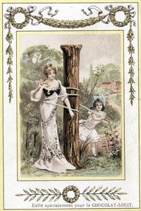 母と娘が遊んでいる様子を表した手紙 19世紀後半（クロモリトグラフ 作： French School