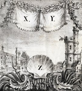 X、Y、Zの文字：1500年のパリ - "Alphabet Picturesque des Monumens de Paris" 1840年頃（エングレーヴィング） 作： French School