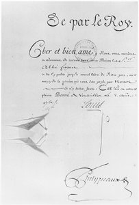 1761年8月2日、ルイ15世王のレットドゥカシェットがアッベファガーを投獄（紙にペンとインク） 作： French School