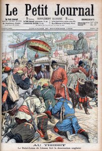 ラサのダライ・ラマ13世（トゥブテン・ギャッツオ）（1876-1933）がイギリスの支配から逃れる様子を11月20日付の「Le Petit Journal」で紹介している。 作： French School