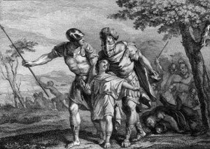 アウストラシアの王、チルデベルト2世（570-596）の解放（575年）：チルデベルト1世とブリュネヒルデ（ブリュネハウ）の息子で、父の死後、叔父のチルペリック1世に連れ去られていた。18世紀に描かれた版画。