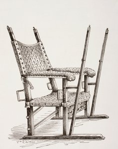 1873年に出版された、Les Arts au Moyen AgeのスペインのCarlos Iが使用したトイレチェア 作： French School