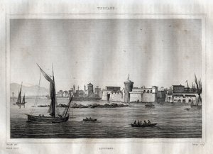 リヴォルノ - リヴォルノ - トスカーナ - M. de Norvins, Ch. Nodier 1834-1836による "Picturesque Italy "からのエングレーヴィング。 作： French School