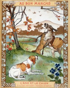 ラ・フォンテーヌの寓話「ロバと犬」 - ボン・マルシェの広告ラベル 作： French School