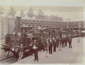 1866年頃、パリのポンドクールセルに建設された1866年頃のCAIL機関車 作： French School