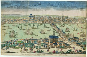 イングランド王国の首都ロンドン」、フランス、1700年頃（手彩色木版画） 作： French School