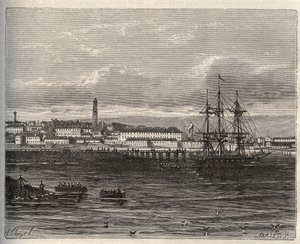 Lorient -Morbihan en Region Bretagne - V.A. Malt-Brownの "La France illustree: geographie, histoire, administration statistique "に掲載された彫刻。1884