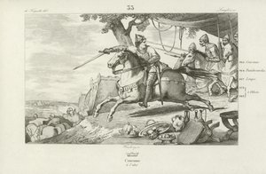 フランスのLothairが978年にアーヘンの神聖ローマ皇帝の宮殿への攻撃で彼の軍隊を率いる 作： French School