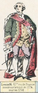 ルイ16世、第67代フランス王、1774年に即位、1792年に死去（カラー図版 作： French School
