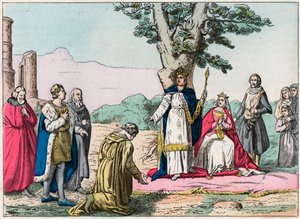 サン・ルイ」ことルイ9世（1214年～1270年）がヴァンセンヌの森ですべての臣民に正義を下した - 正義を下したサン・ルイ（1214年～1270年） - "Nos Gires Nationales - Images et recits "に掲載された19世紀末のエングレーヴィング。