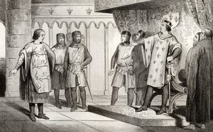 ルイ8世（1187-1226）ライオンは、イングランドの敵国ヘンリー3世（1207-72）から、1840年に出版されたコラートの「フランスの歴史」から特使を受け取ります。 作： French School