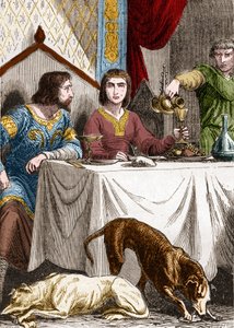 若き日のルイ7世（1120-1180）と妻のアキテーヌのアリエノール（1122-1204）（またはギュイエンヌのエレオノール）。 作： French School