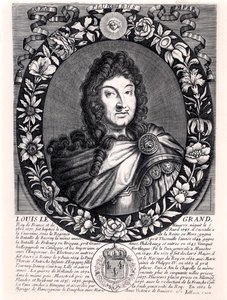 ルイ14世（1638-1715）フランス王、1680年頃（エングレービング）（モノクロ写真） 作： French School