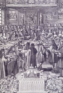 ルイ14世、民衆への愛と喜び、アルマナックの版画 作： French School