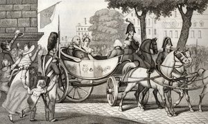 ルイ18世（1755-1824）は1814年の修復で、1840年に出版されたコラートの「フランスの歴史」からパリに入る 作： French School
