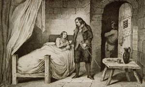 1840年頃に出版された、コラートの「フランスの歴史」からの、ルイ17世（1785-95年）の病気と投獄 作： French School