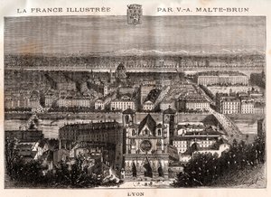 リヨン - V.A.マルト・ブラウンの「La France illustree: geographie, histoire, administration statistique」に掲載された彫刻。1884 作： French School