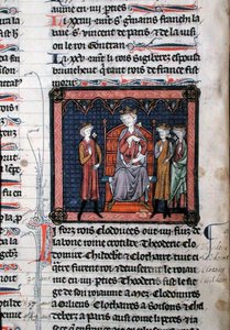 MS.782 チルデリック II (c.650-675)、クロドミール (c.495-524)、そしておそらくテオドリック。 Chroniques de Saint-Denis (ベラム) 作： French School