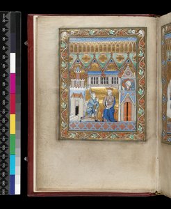MS 300 f.IIIv 「アブサロムの死を知るダビデ（2回描かれている）」 1265年から70年頃、パリのイザベラ・オブ・フランスの『詩篇と時祷』より（羊皮紙にペンとインク、テンペラ画 作： French School