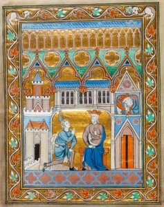 MS 300 fol.IIIvダビデ王、フランスのイサベルの詩篇時間から、アブサロムス死のニュースを受け取った、c.1255 作： French School