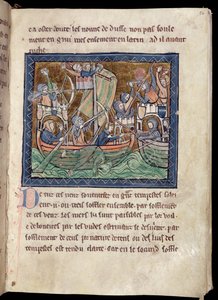 MSマーレイ1を追加f.86海戦のイルミネーションを含むテキストのページ、De Re Militari、c.1270から 作： French School