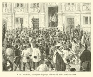 M de Lamartine、1848年2月26日、Hotel de Villeで人々を楽しませた 作： French School
