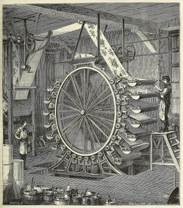 20 色までの壁紙を印刷するための機械、パブ。 1873 年の彫刻、1873 年。