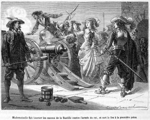 マドモアゼル（Grande Mademoiselle = Duchesse de Montpensier）は、バスティーユの銃を王の軍隊に向け、最初の作品に火をつけた-アンリ・マルタンの「Histoire de France populaire」にある。 作： French School