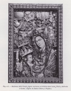 ナポリのサンタ・キアラ教会のジョットが描いたイタリア全土で古くから崇拝されている聖母像（彫刻）。 作： French School