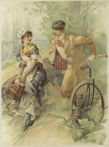 メイドにプロポーズする自転車の男。