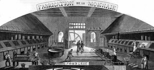 貨幣の製造：鋳造所。1860年1月21日付「Le Monde Illustré」145号に掲載された図版。 作： French School