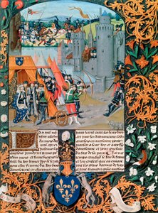 14世紀の百年戦争の戦いを描いた原稿 作： French School