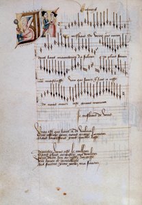 フランス歌曲楽譜集の写本ページ。15世紀。ディジョン市立図書館 作： French School