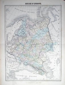 ヨーロッパのロシアを描いた地図、1840年頃（彩色済み彫刻） 作： French School
