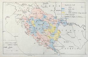 少数民族グループが占める地域の詳細を含むボスニアの地図、1910年（ペン、インク、トイレ）