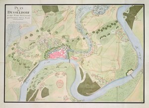デュッセルドルフの地図と要塞化された野営地 作： French School
