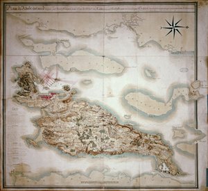 ジャンバプティストドゥヴィムール（1725-1807）の命令に基づくフランス軍による1780-81の占領時のロードアイランドの地図ロシャンボー伯爵