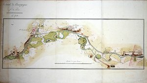 ブルゴーニュ運河の地図 18世紀後半 紙に水彩画 作： French School
