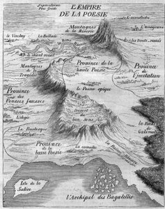 詩の種類が異なる「詩の帝国」の地図。ベルナール・ル・ブイエ（ル・ボヴィエ）・ドゥ・フォントネル（1657-1757 作： French School