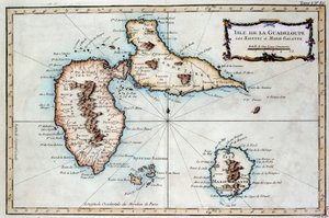 西インド諸島のマルティニーク島、サンテス島、マリーガランテ島の地図。19世紀の版画 シャルトル、Musee des Beaux Arts 作： French School