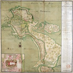 1769年に作成されたノワールムーティエ島の地図と、城の地図。 作： French School