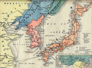 日露戦争の戦争劇場の地図です。戦争劇場の地図 日露戦争（日露戦争） - Le petit Journal, 28 February 1904のためのイラスト 作： French School