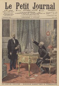 フランス首相ジョルジュ・クレマンソーに会うマルセラン・アルベール（カラーリトグラフ 作： French School