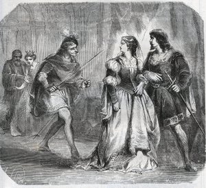 ブルゴーニュ公爵夫人マルグリット・ド・バヴィエール（1363-1423）とバヴィエール王妃イザボー（イザベル、エリザベート）（1371-1435）は、オルレアン公ルイ1世（1372-1407）とブルゴーニュ公ジャン・サン＝ププール（1371-1419）を引き離して、政府のために戦います。 作： French School